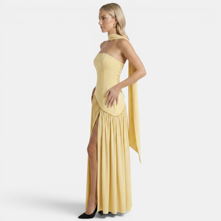 Women's Elegant Strapless Maxi Dress with Flowing Silhouette