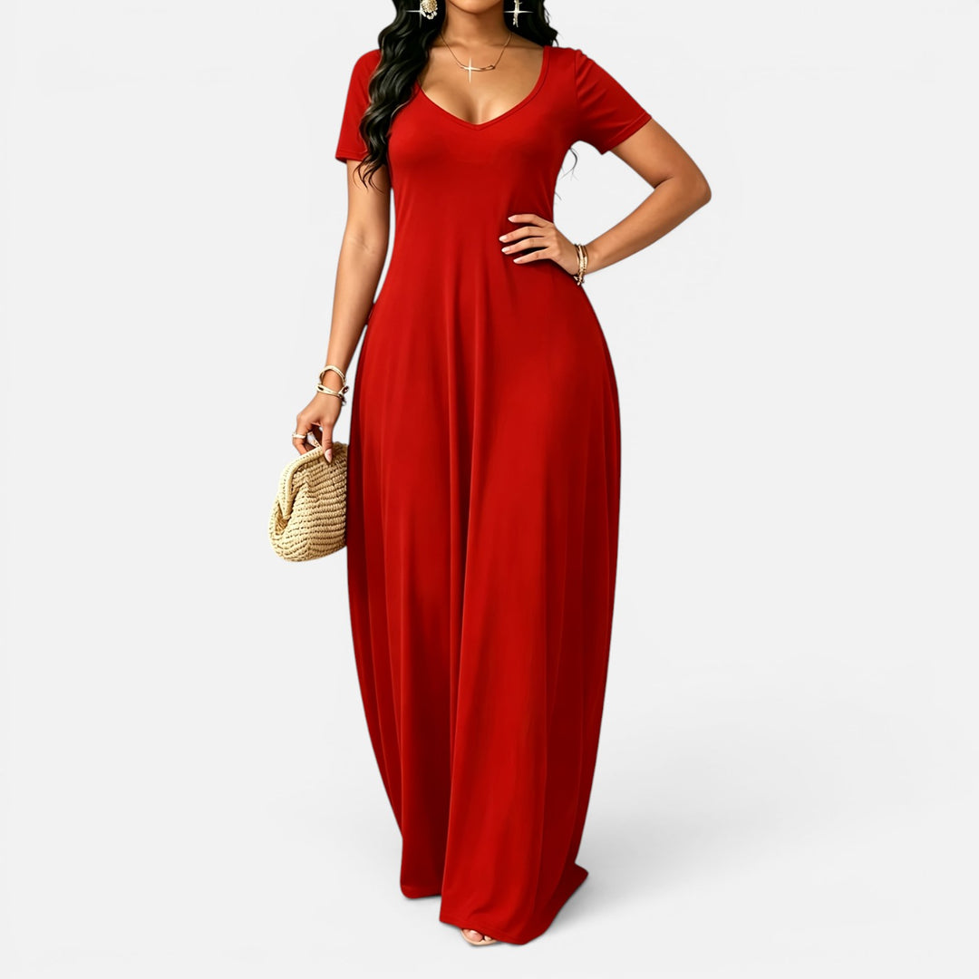 Alderaine| Women’s Comfortable Maxi Dress Short Sleeve Everyday