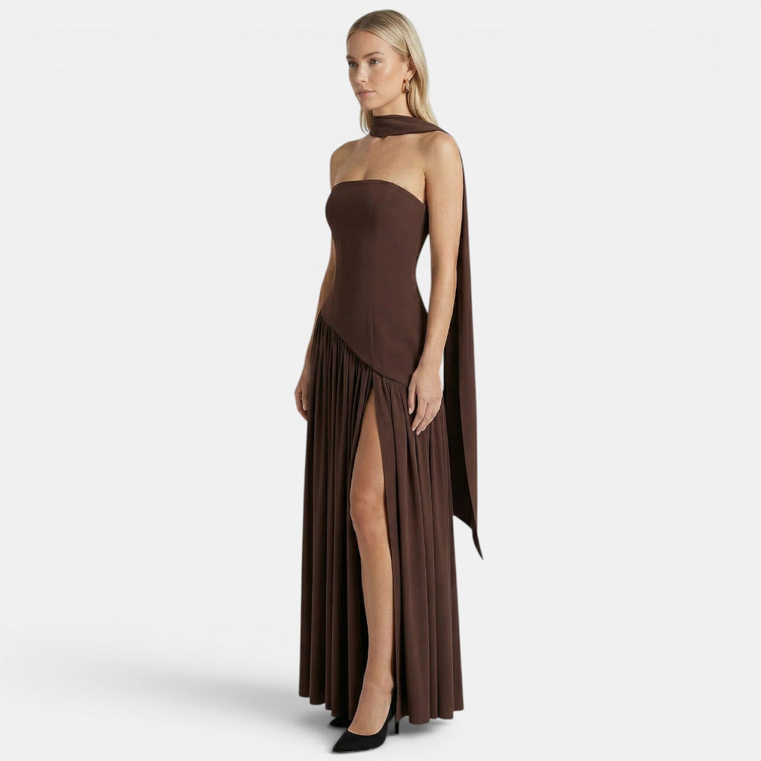 Women's Elegant Strapless Maxi Dress with Flowing Silhouette