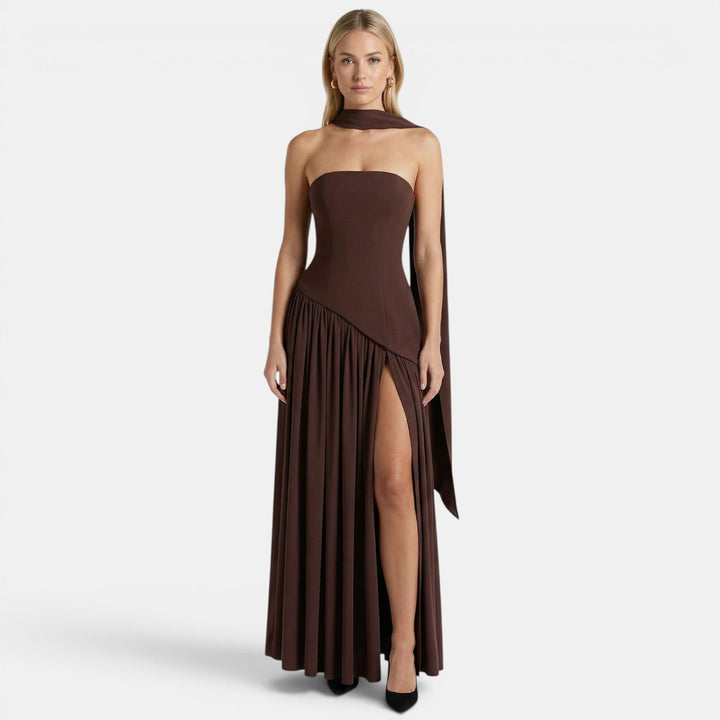 Women's Elegant Strapless Maxi Dress with Flowing Silhouette