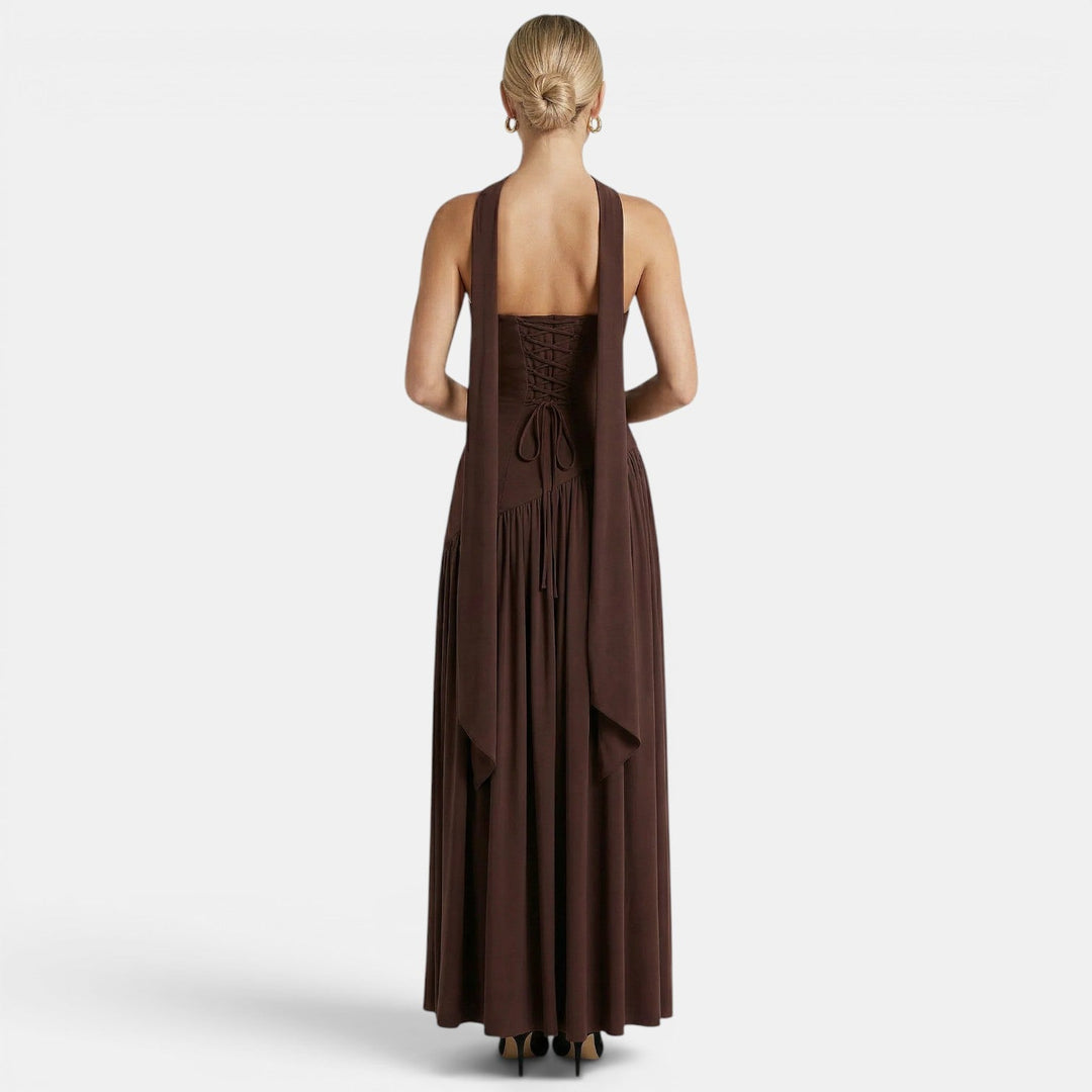 Women's Elegant Strapless Maxi Dress with Flowing Silhouette
