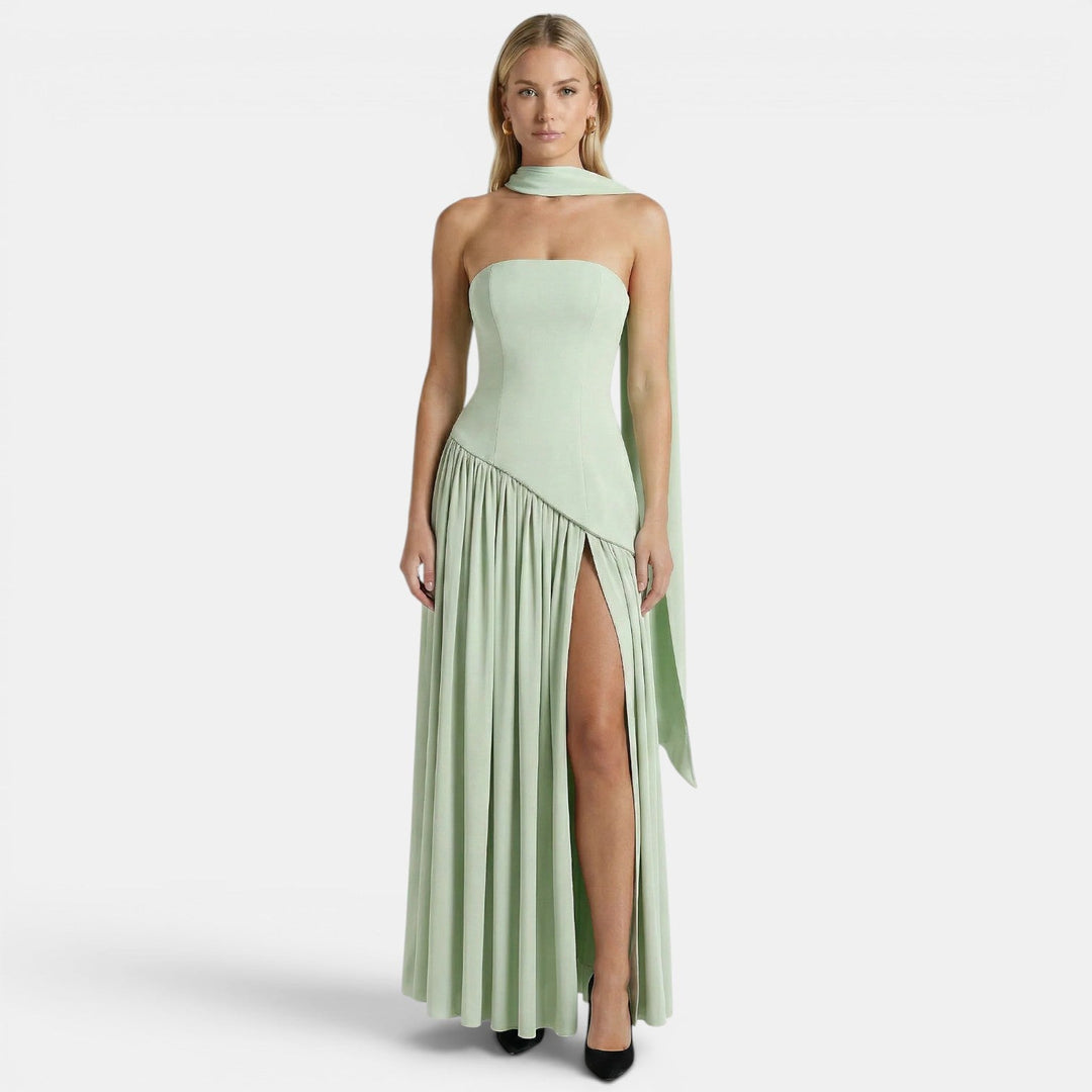 Women's Elegant Strapless Maxi Dress with Flowing Silhouette