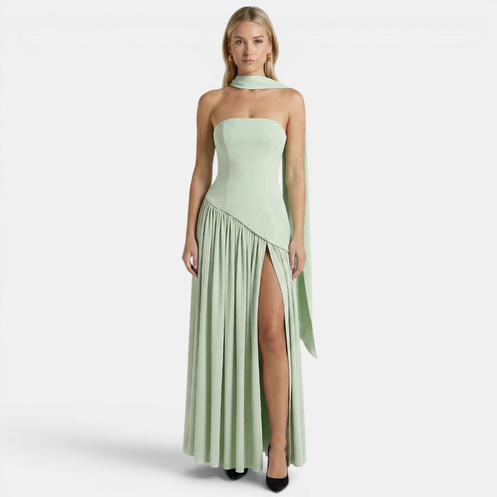 Women's Elegant Strapless Maxi Dress with Flowing Silhouette