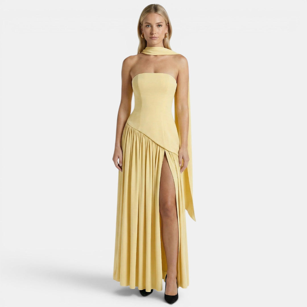 Women's Elegant Strapless Maxi Dress with Flowing Silhouette